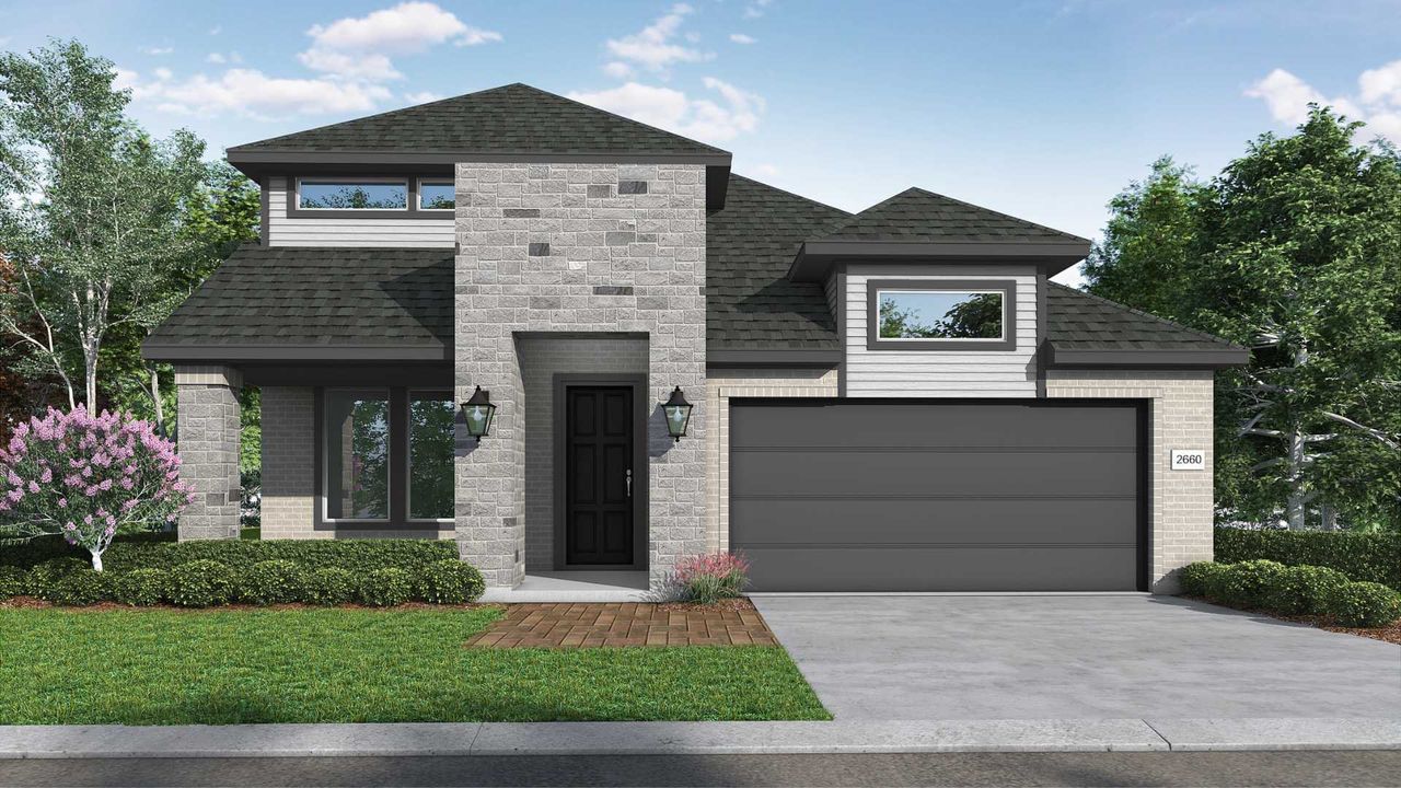 Representative exterior photo of a completed home built from the The Lilac by Lillian Custom Homes in Brahman Ranch, Venus, TX (Image 2). Representative exterior photo of a completed home built from the The Lilac by Lillian Custom Homes in Brahman Ranch, Venus, TX (Image 2).