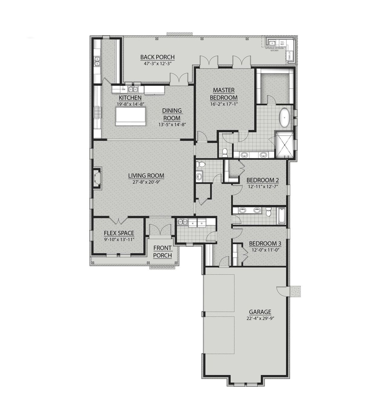 2D floor plan layout of this home in Steamboat Landing at Hammock Bay, Freeport, FL (Image 2).