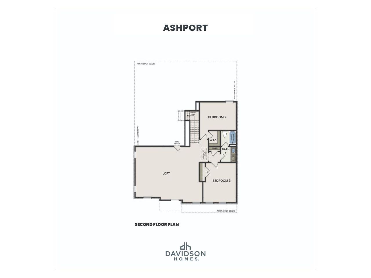 2D floor plan layout for the The Ashport H by Davidson Homes LLC in Meadow Ridge Estates, Josephine, TX (Image 2).