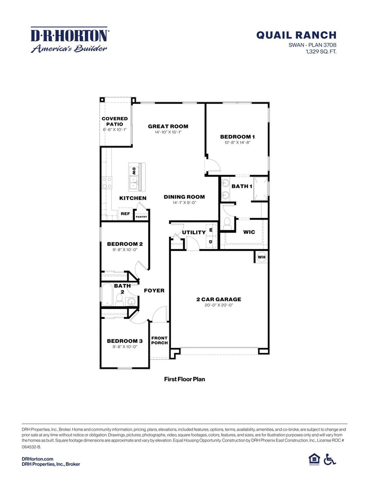2D floor plan layout of this home in Quail Ranch, San Tan Valley, AZ (Image 2).