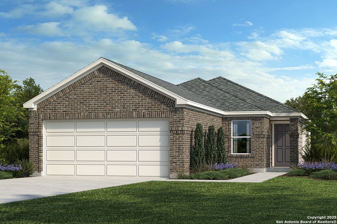 Front exterior of a new home in Preserve at Culebra - Heritage Collection, San Antonio, TX, highlighting curb appeal (Image 2).