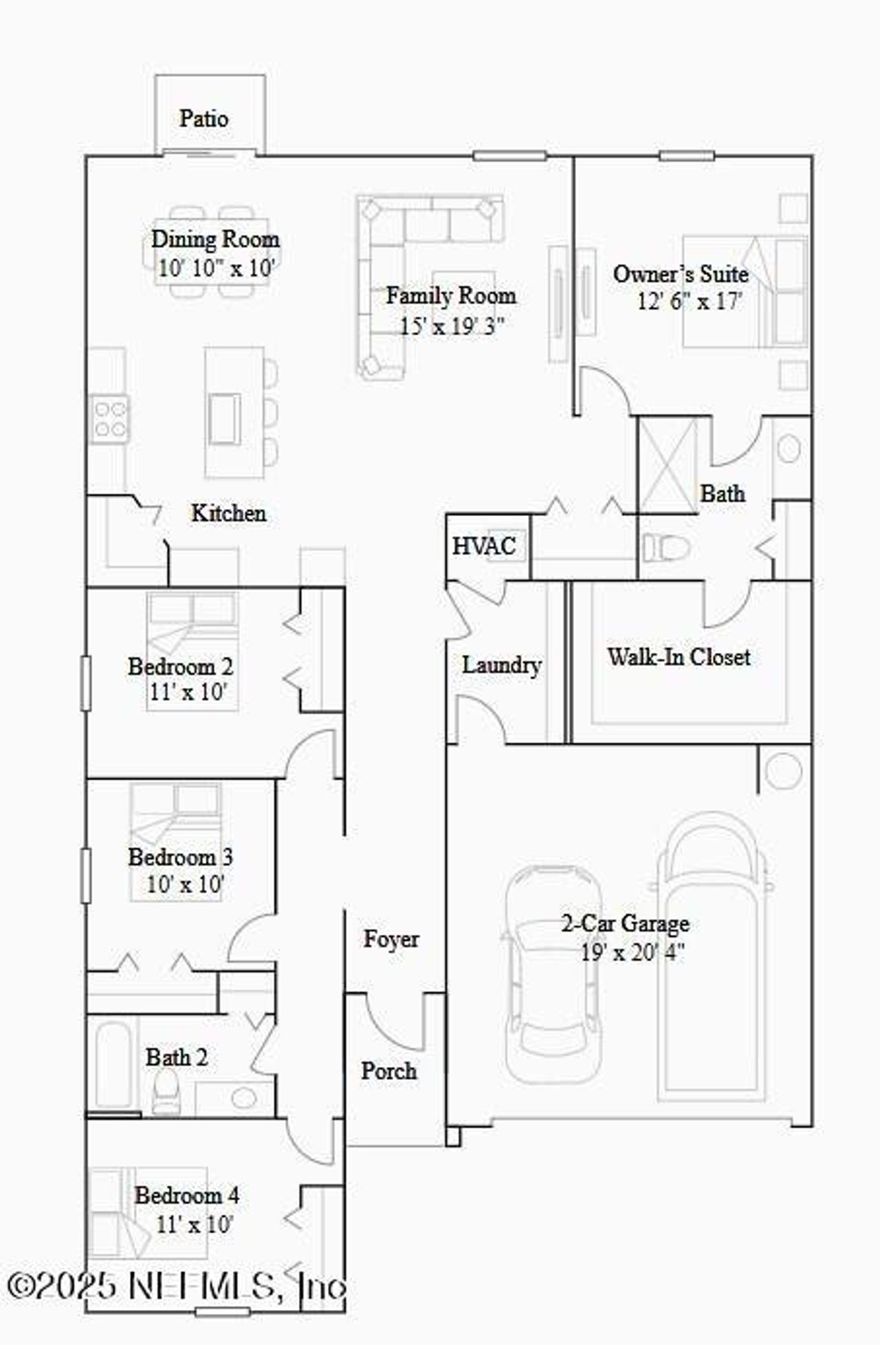 2D floor plan layout of this home in Kings Preserve, Jacksonville, FL (Image 2).