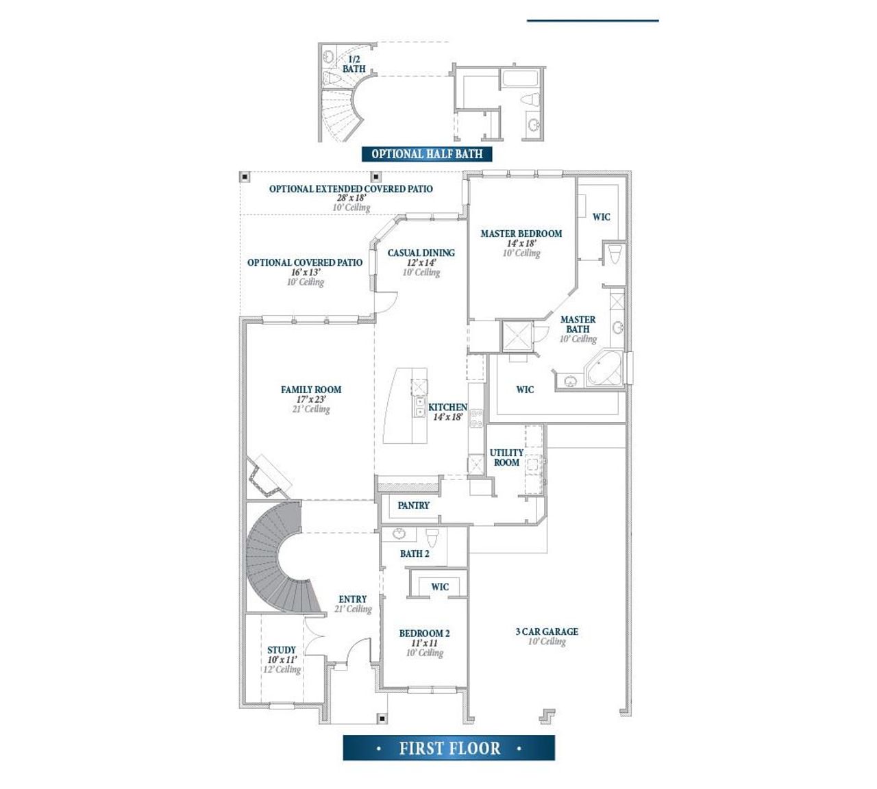 2D floor plan layout for the 3799 by Ravenna Homes in Bridgeland 60′, Cypress, TX (Image 2).