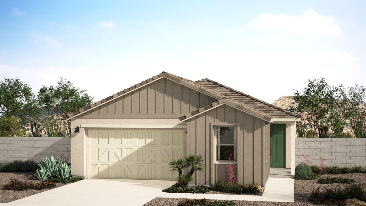 Representative exterior photo of a completed home built from the Avalon by Risewell Homes in Valencia at Citrus Park, Goodyear, AZ (Image 2).