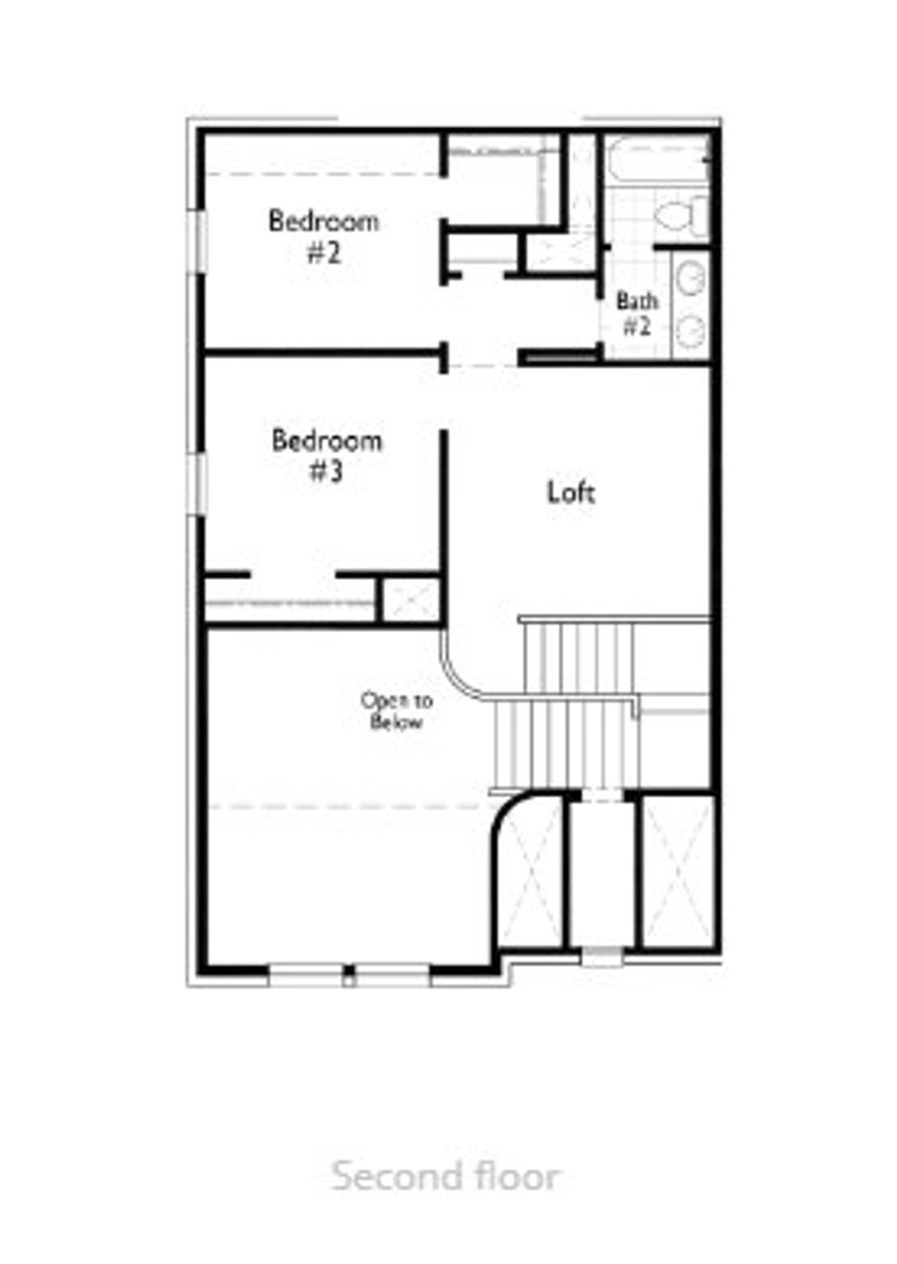 2D floor plan layout for the Bolton Plan by Highland Homes in Woodforest Townhomes: Townhomes: The Villas, Montgomery, TX (Image 2).