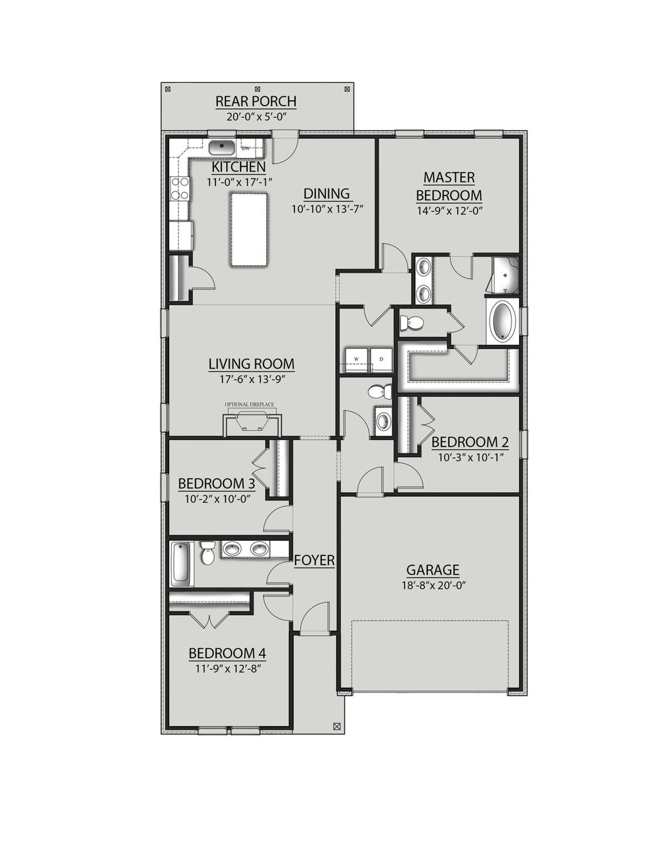 2D floor plan layout for the Yucca III A by DSLD Homes in Orange Gardens, Orange, TX (Image 2).