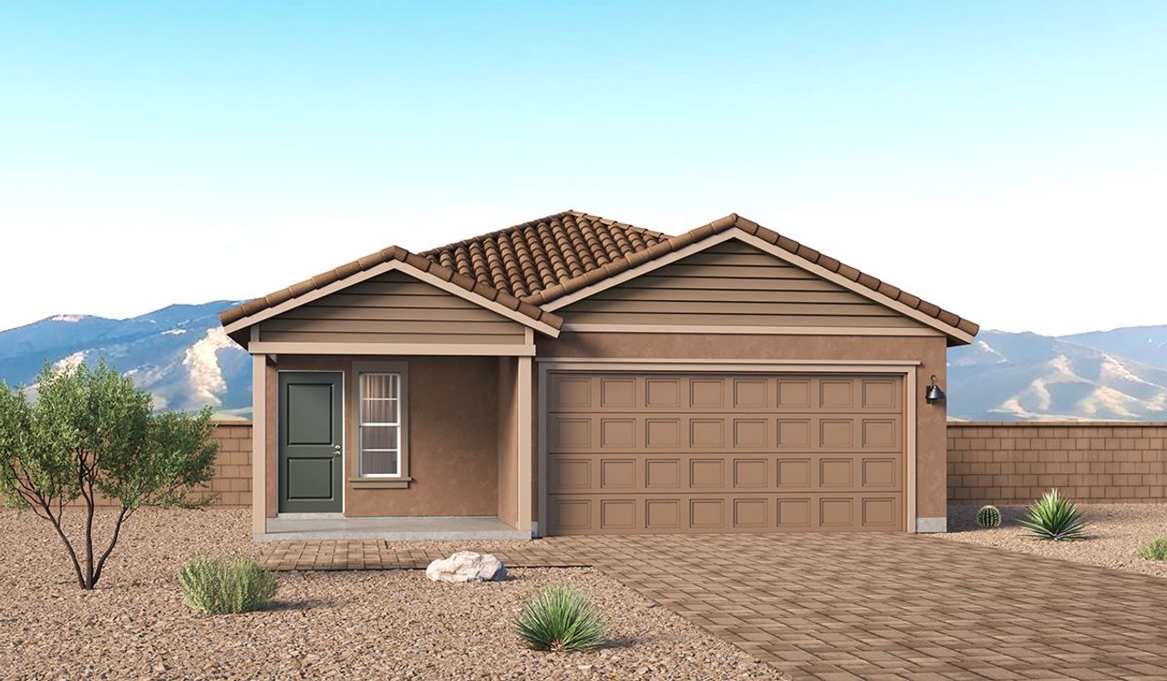 Representative exterior photo of a completed home built from the Carolina - Y30C by D.R. Horton in Entrada Del Toro at Rancho Sahuarita, Sahuarita, AZ (Image 2).