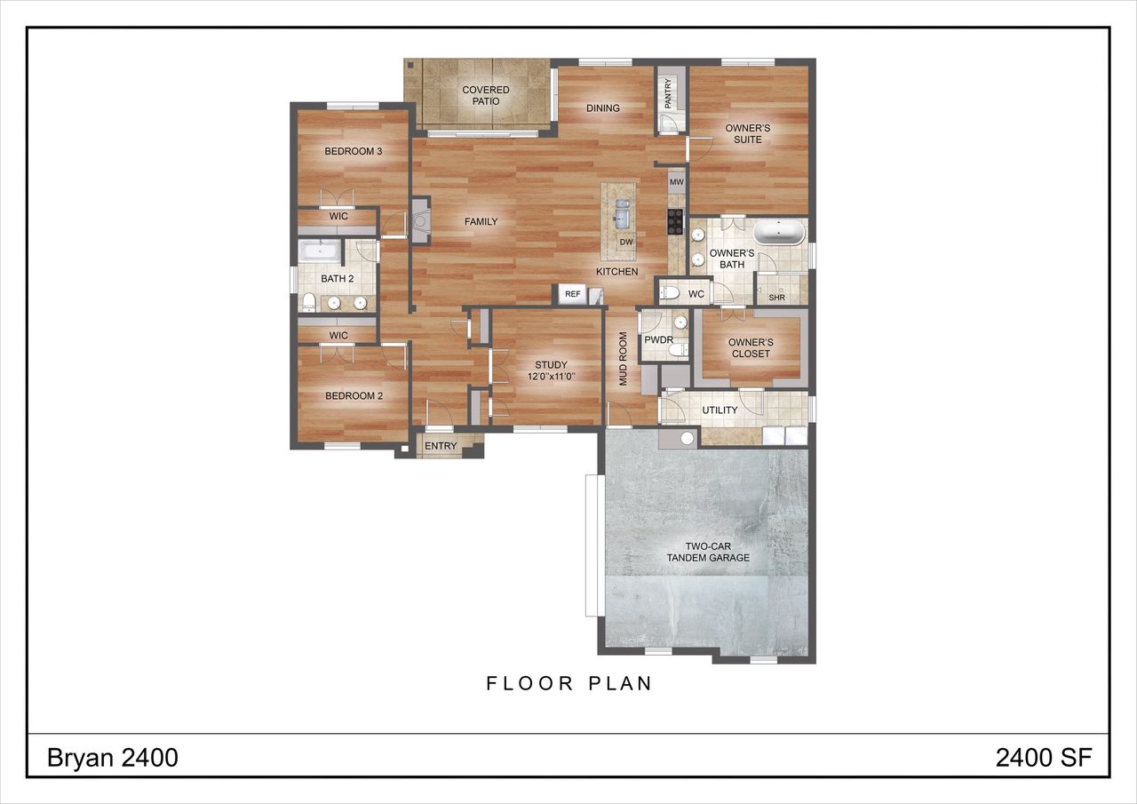 2D floor plan layout for the The Bryan by Kenmark Homes in Coyote Crossing, Godley, TX (Image 2).
