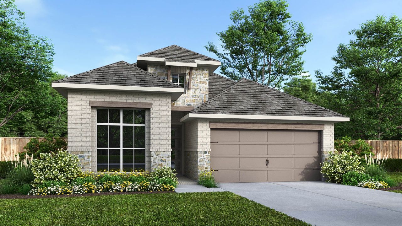 Representative exterior photo of a completed home built from the 2180P by Perry Homes in Audubon Park 45', Magnolia, TX (Image 2).