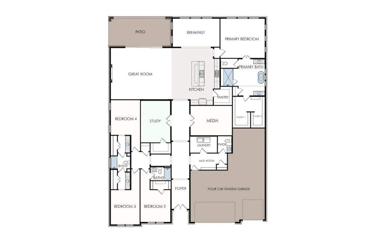 2D floor plan layout of this home in Feathergrass, Georgetown, TX (Image 2).