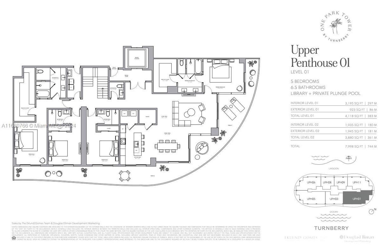 2D floor plan layout of this home in One Park Tower, North Miami, FL (Image 2).