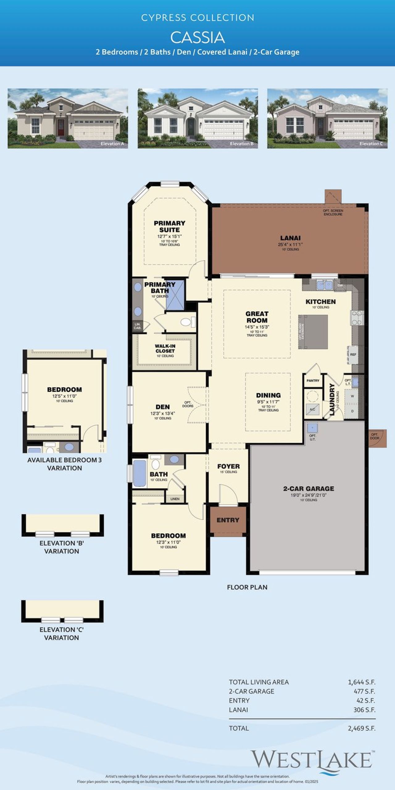 2D floor plan layout for the Cassia by Minto Communities in Westlake, Westlake, FL (Image 2).
