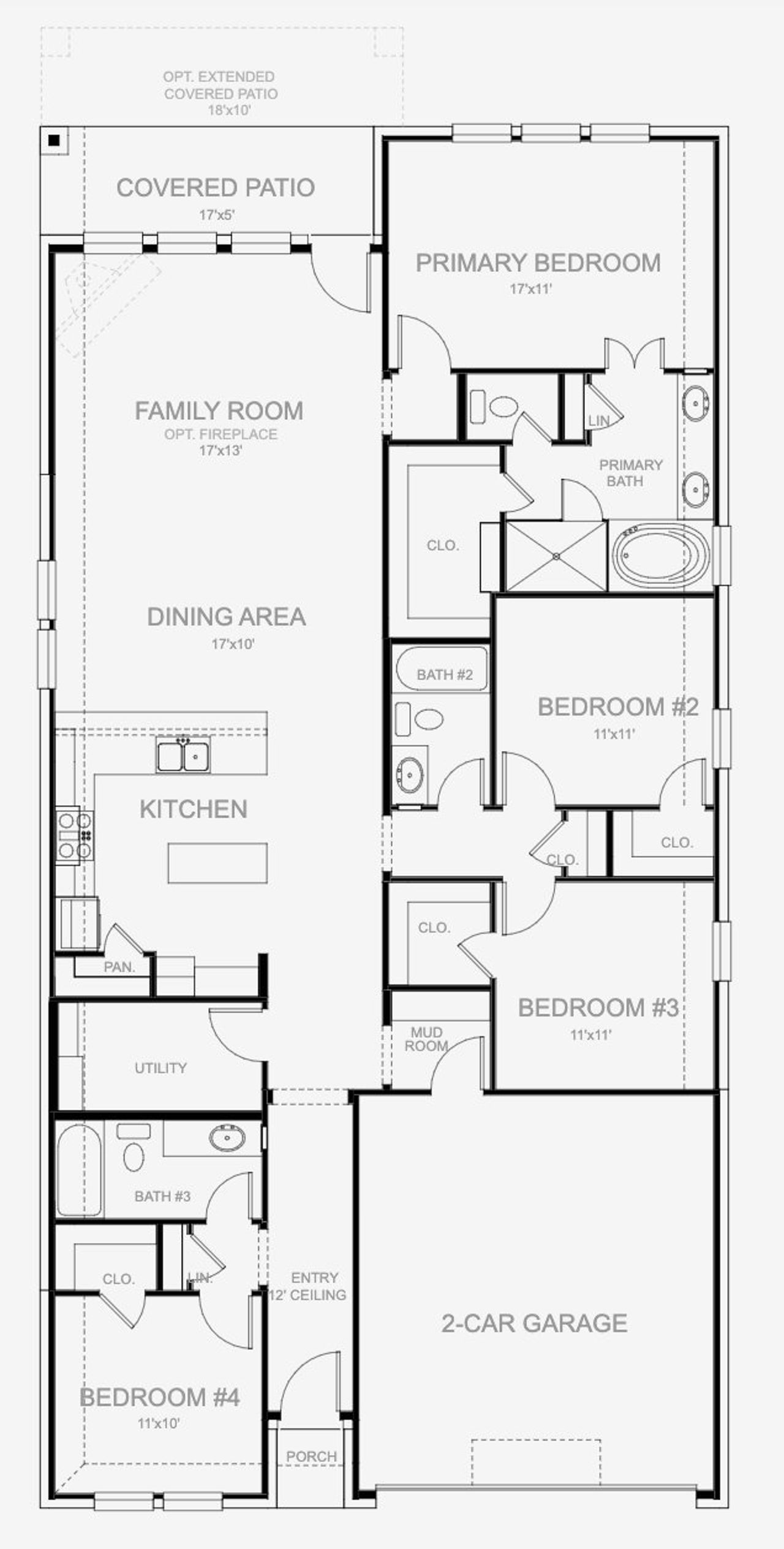 2D floor plan layout for the 1942P by Perry Homes in Ventana 50', Benbrook, TX (Image 2).