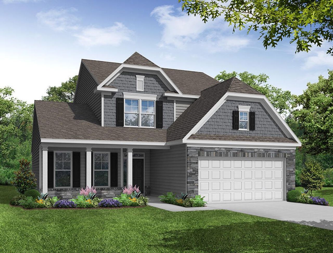 Front exterior of a new home in Hayes Village, Greensboro, NC, highlighting curb appeal (Image 2).