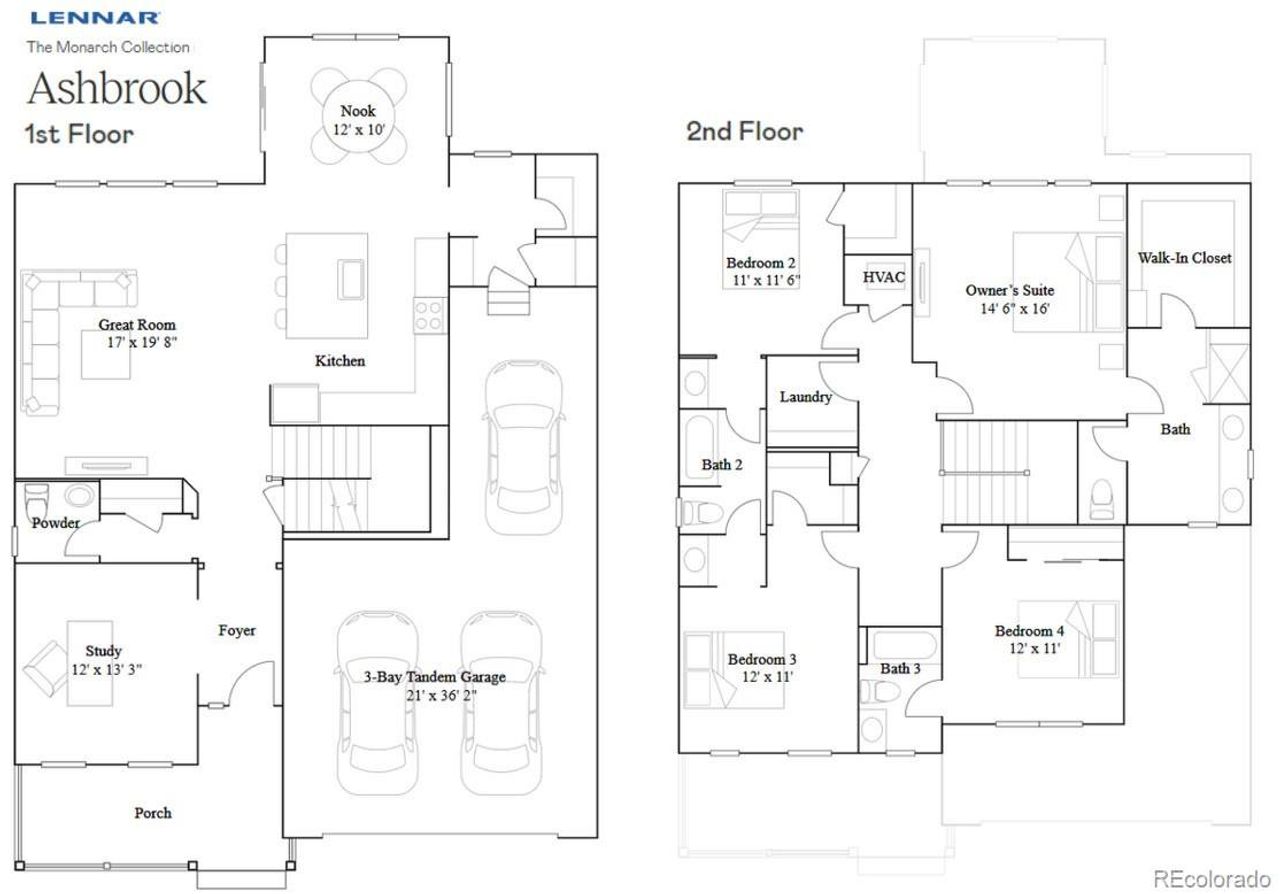 2D floor plan layout of this home in Newlin Crossing: The Monarch Collection, Parker, CO (Image 2).
