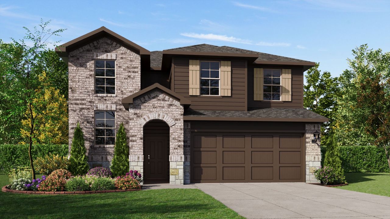 Representative exterior photo of a completed home built from the PIERCE by D.R. Horton in Legado, Cleburne, TX (Image 2). Representative exterior photo of a completed home built from the PIERCE by D.R. Horton in Legado, Cleburne, TX (Image 2).