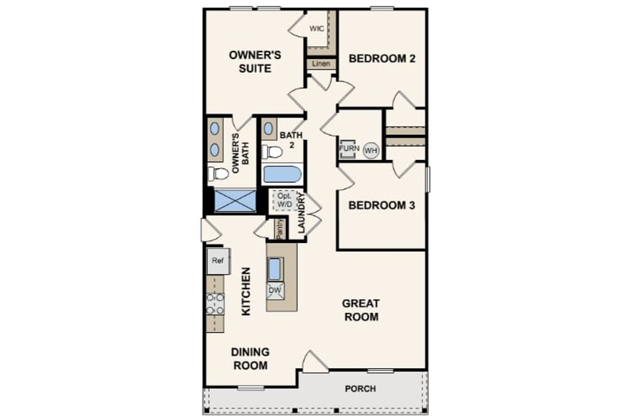 2D floor plan layout for the Lanier by Century Complete in Daytona North, Bunnell, FL (Image 2).