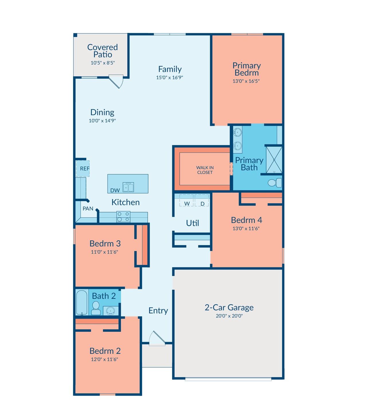 2D floor plan layout of this home in Meridiana, Manvel, TX (Image 2).