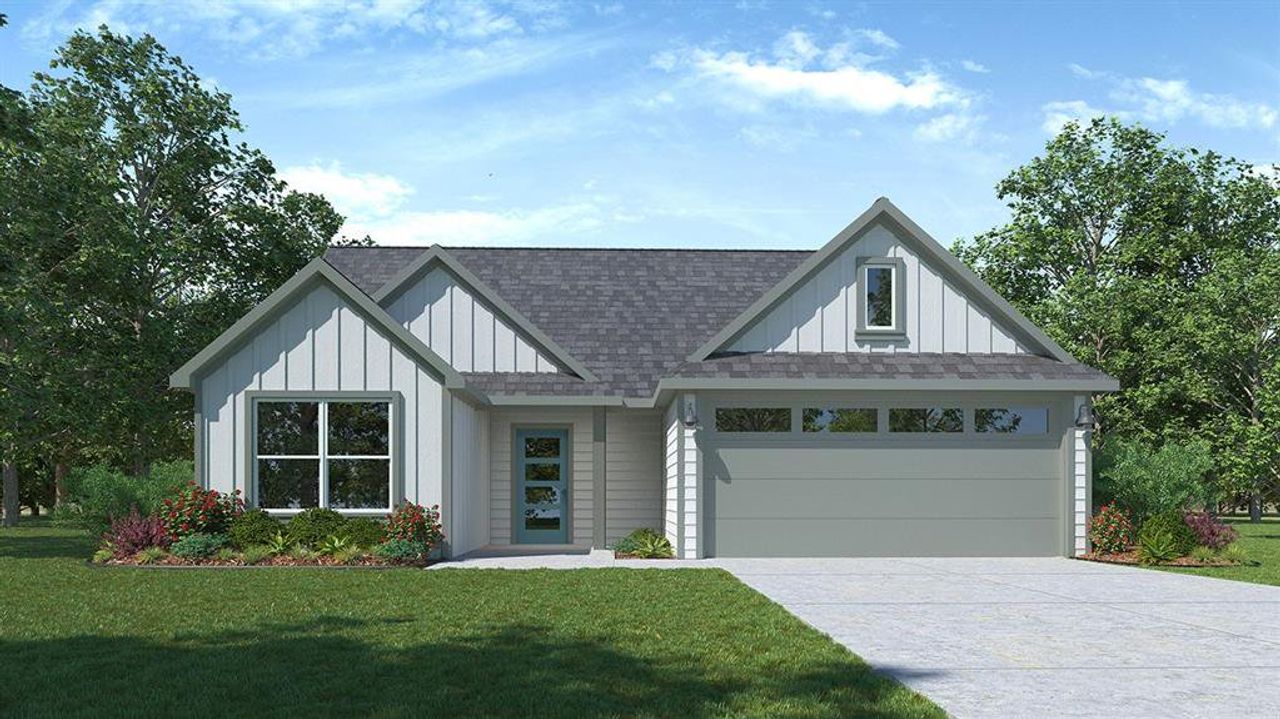 Front exterior of a new home in Creeks at Burnett Trail, Canton, TX, highlighting curb appeal (Image 2). Front exterior of a new home in Creeks at Burnett Trail, Canton, TX, highlighting curb appeal (Image 2).
