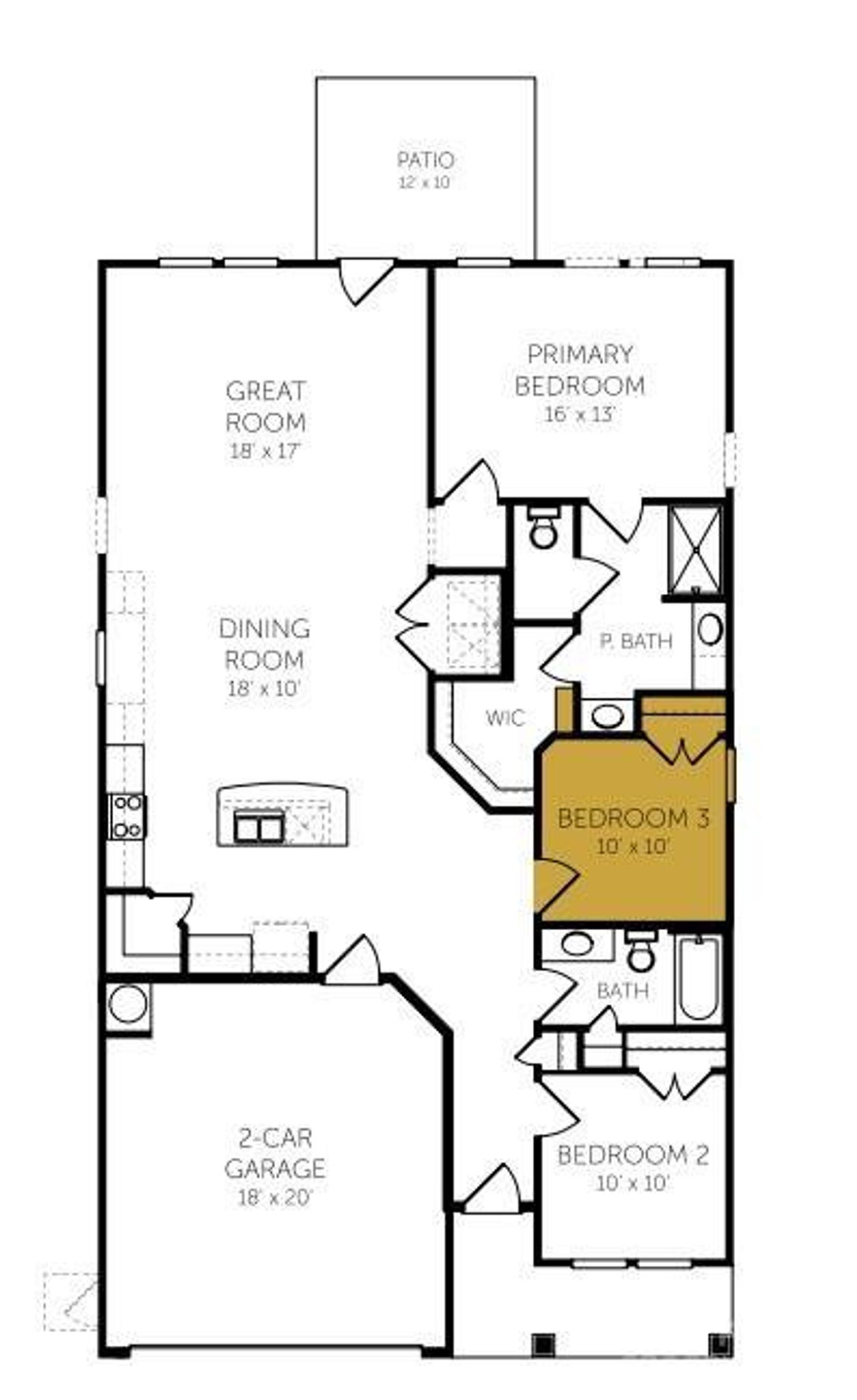 2D floor plan layout of this home in Cottages at Wingate, Wingate, NC (Image 2).