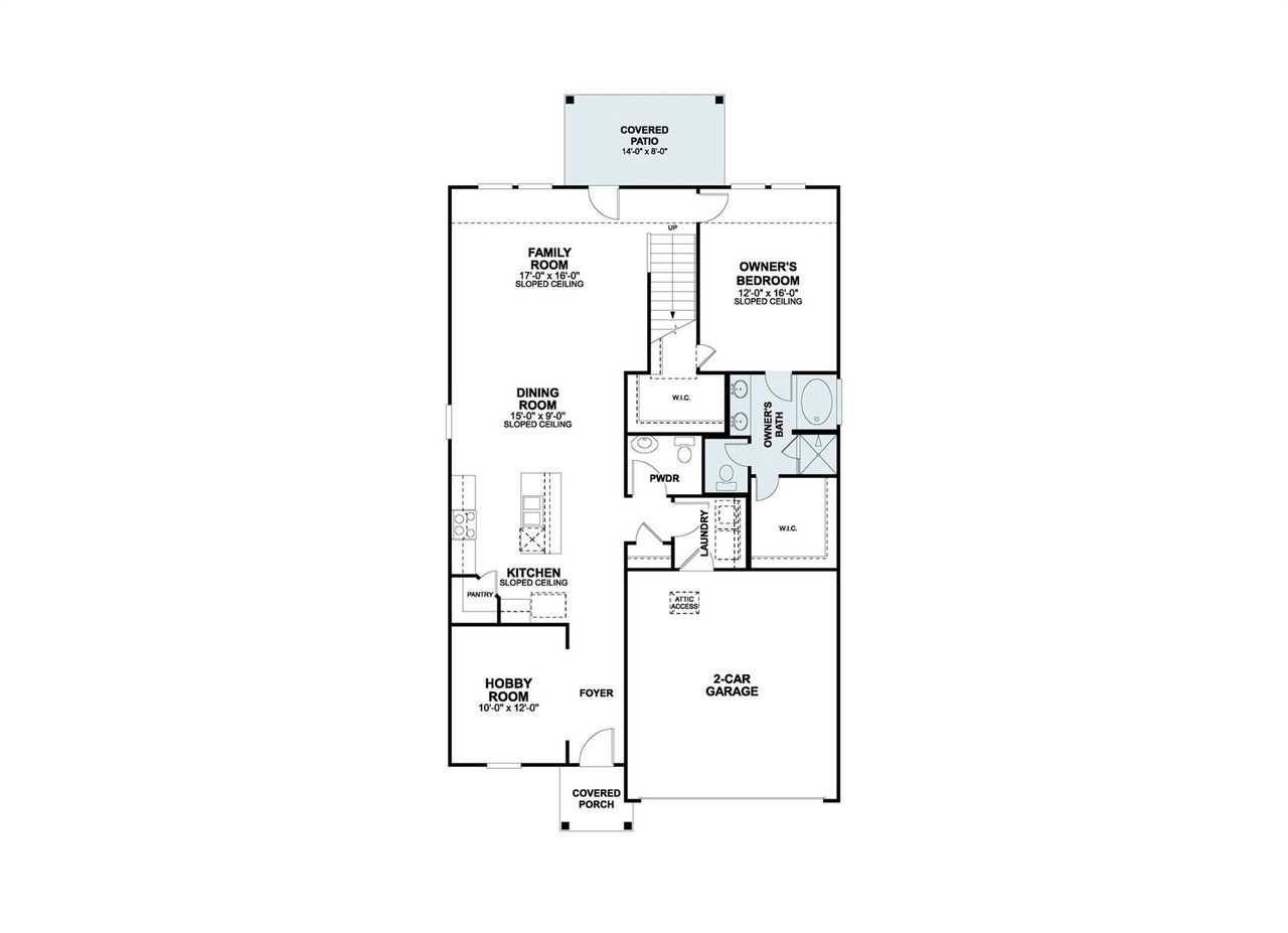 2D floor plan layout of this home in Cascades at Onion Creek, Austin, TX (Image 2).