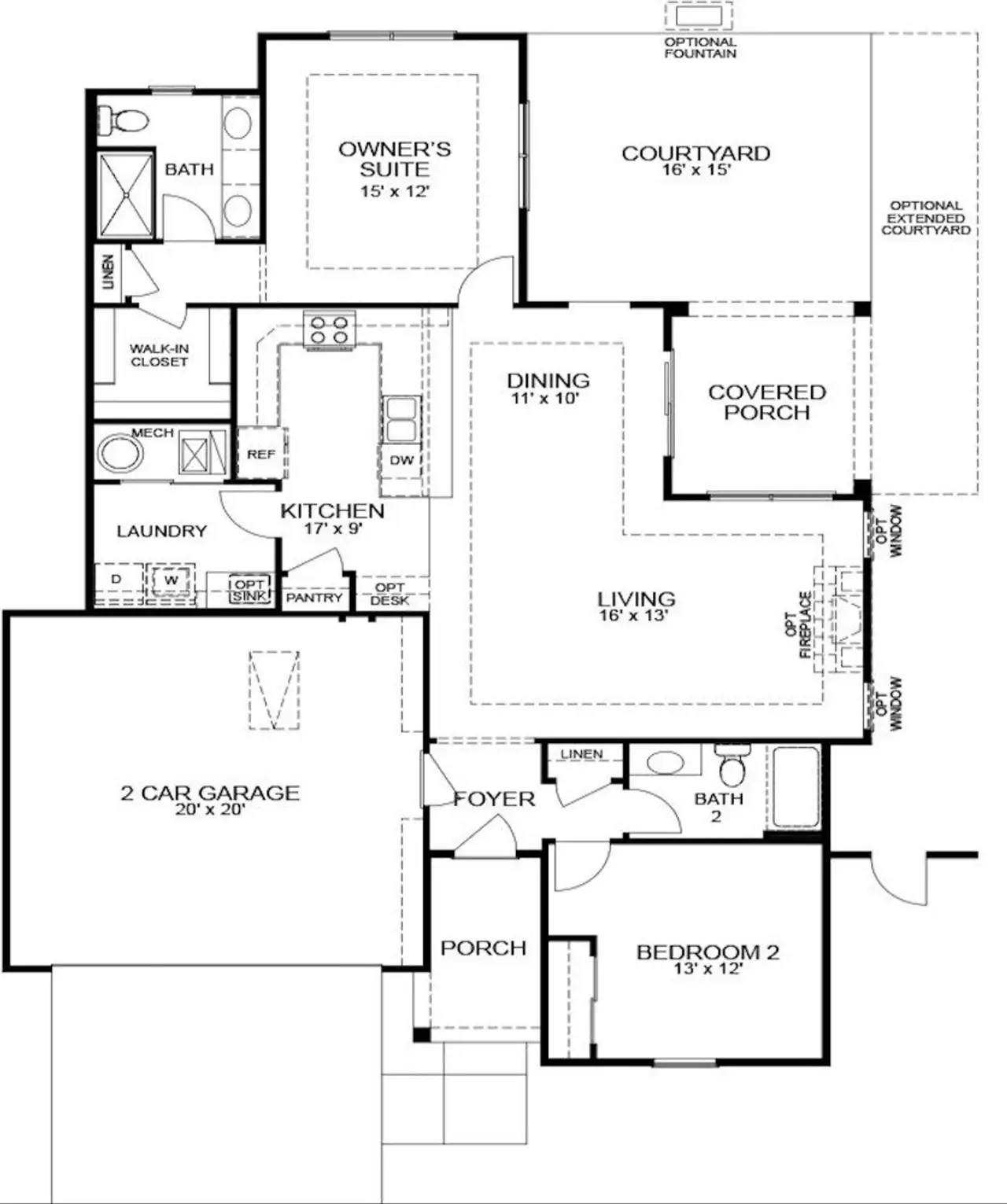 2D floor plan layout of this home in The Landing at Sycamore Creek, High Point, NC (Image 2).