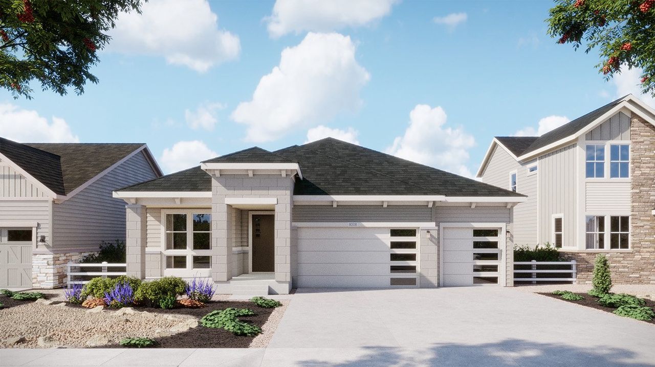Front exterior of a new home in The Estates Collection at Murphy Creek, Aurora, CO, highlighting curb appeal (Image 2).