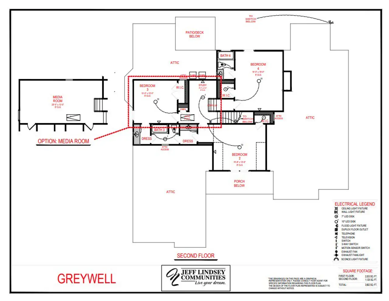2D floor plan layout for the Greywell A by Jeff Lindsey Communities in Belle Hall, Newnan, GA (Image 2).