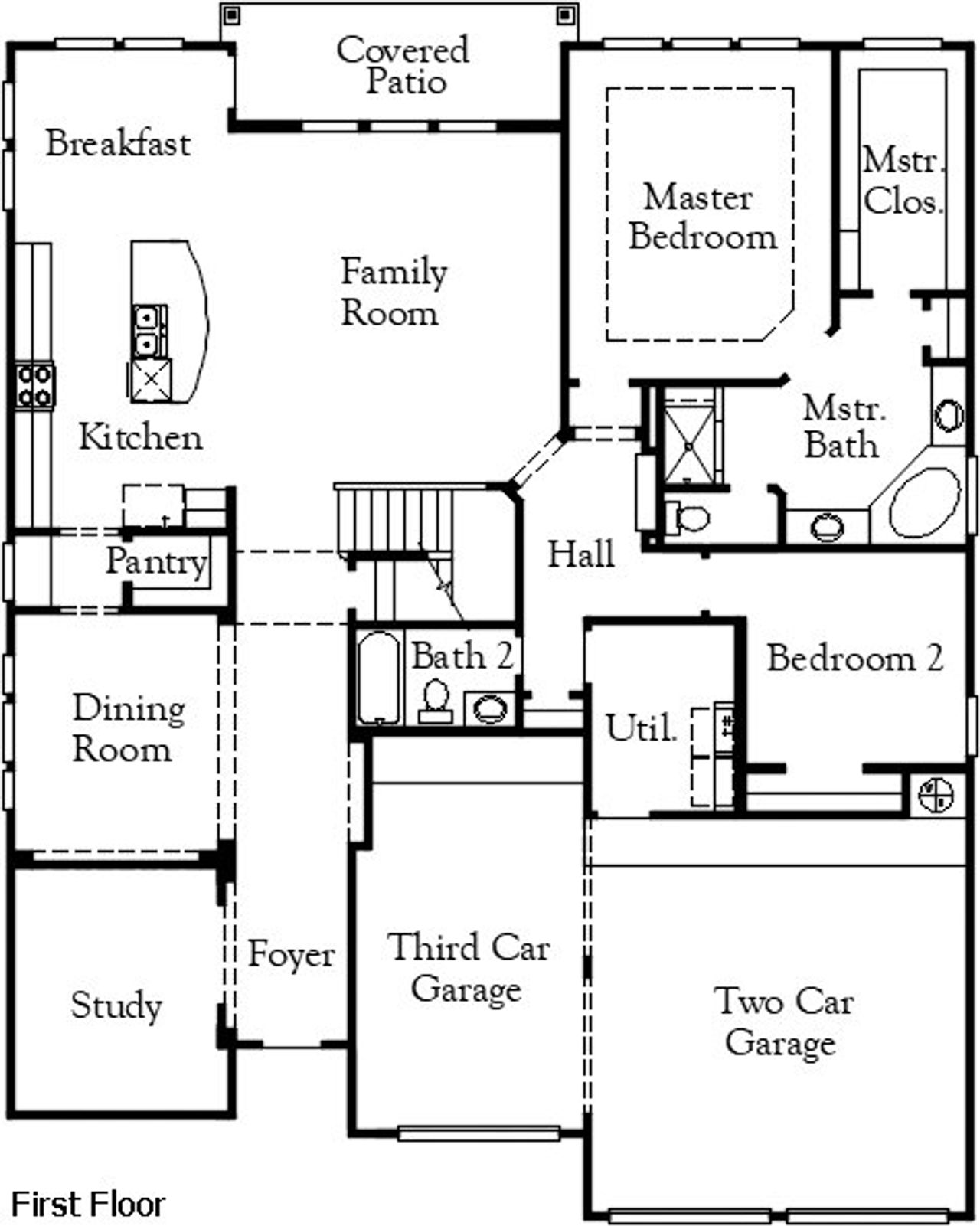 2D floor plan layout for the Logan II (3377-CM-50) by Coventry Homes in Buffalo Crossing, Cibolo, TX (Image 2).