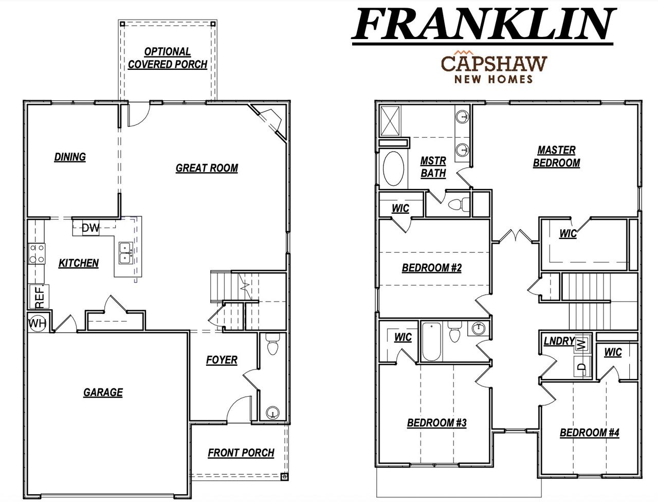 2D floor plan layout for the Franklin by Capshaw in Fox Crossing, Griffin, GA (Image 2).
