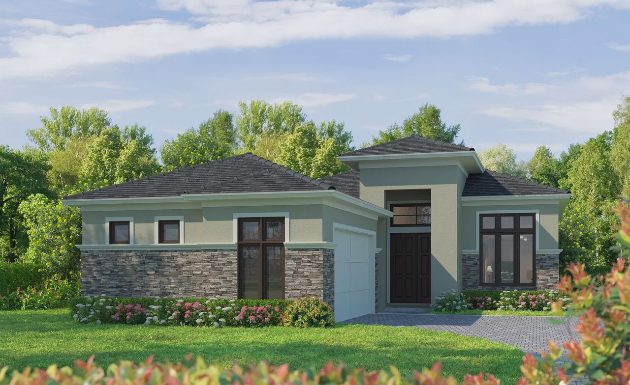 Representative exterior photo of a completed home built from the Varazze by ICI Homes in Oasis at Hammock Dunes, Palm Coast, FL (Image 2). Representative exterior photo of a completed home built from the Varazze by ICI Homes in Oasis at Hammock Dunes, Palm Coast, FL (Image 2).