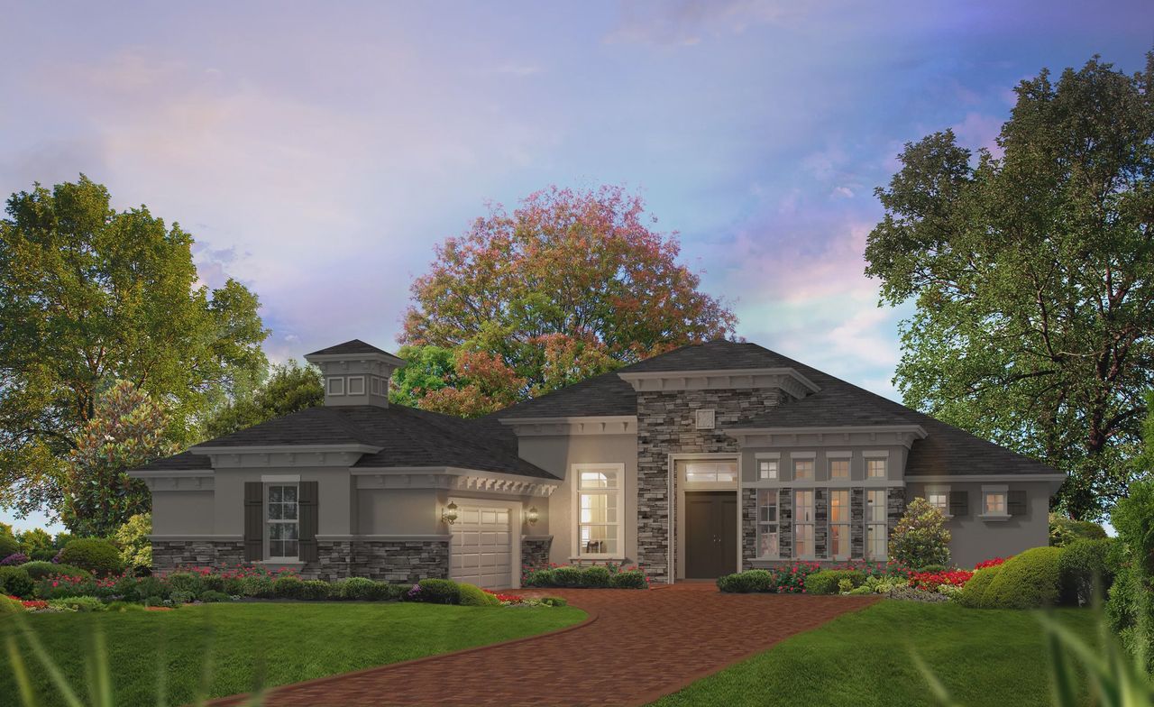 Representative exterior photo of a completed home built from the Egret - Estate Series | 100' Wide Lots by ICI Homes in The Reserve at Plantation Bay, Bunnell, FL (Image 2). Representative exterior photo of a completed home built from the Egret - Estate Series | 100' Wide Lots by ICI Homes in The Reserve at Plantation Bay, Bunnell, FL (Image 2).