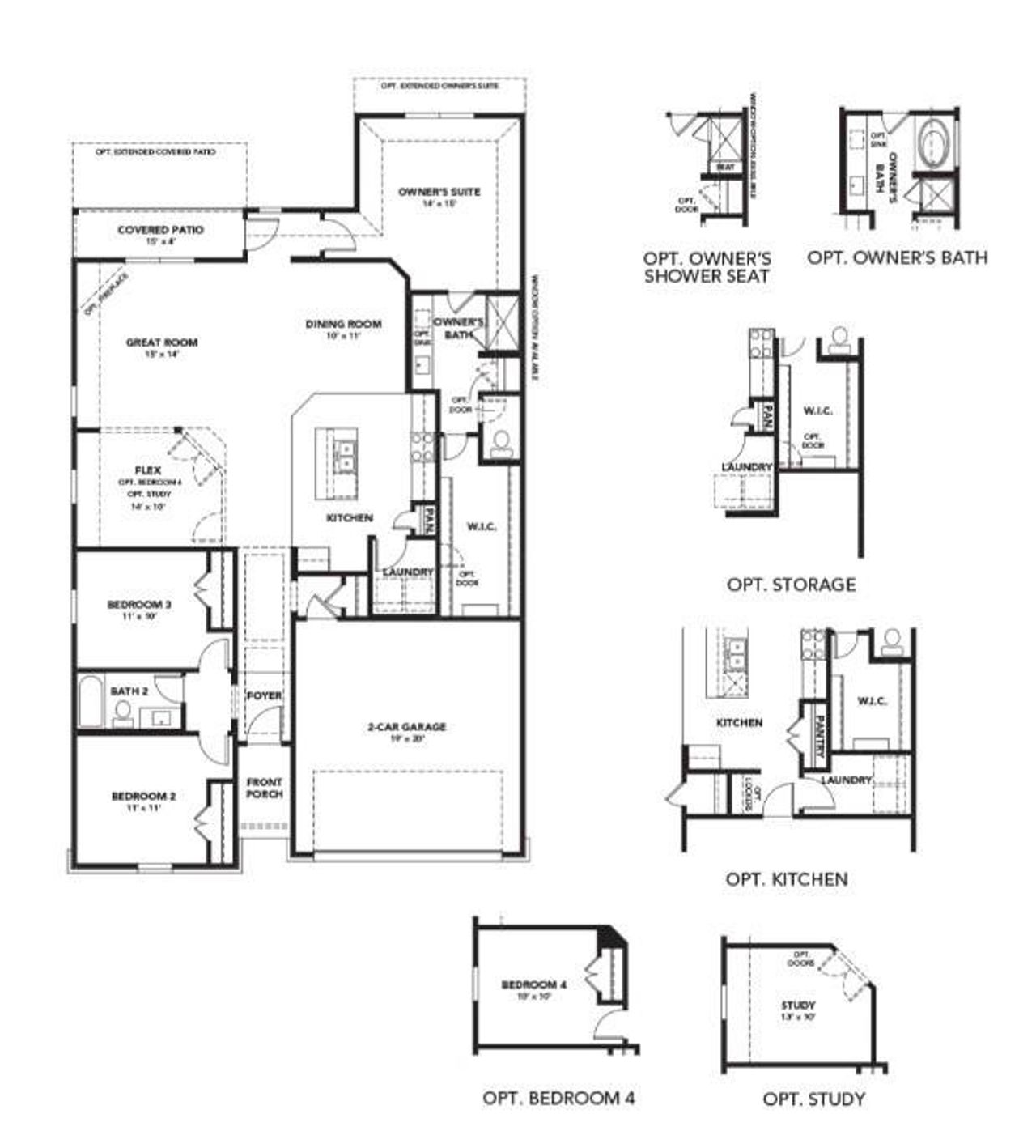 2D floor plan layout of this home in Creeks Crossing, Elgin, TX (Image 2).