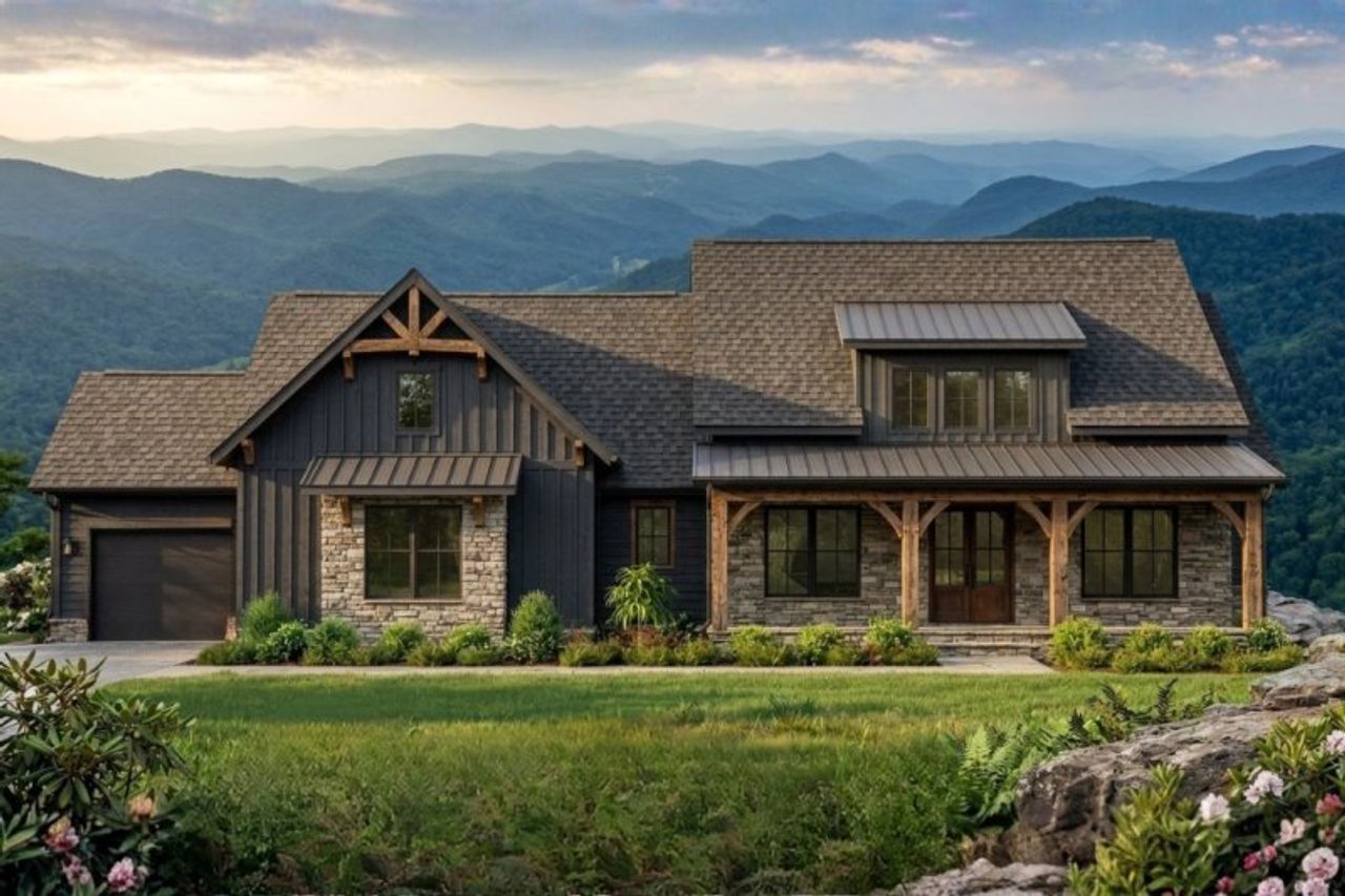 Front exterior of a new home in River Gorge Ranch, Guild, TN, highlighting curb appeal (Image 2). Front exterior of a new home in River Gorge Ranch, Guild, TN, highlighting curb appeal (Image 2).