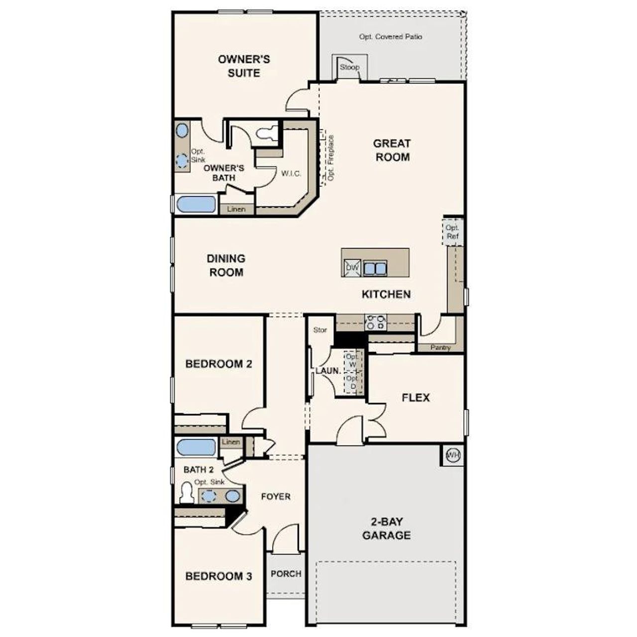 A versatile floor plan offers a great room with an optional fireplace, a well-appointed kitchen, and a private owner's suite.