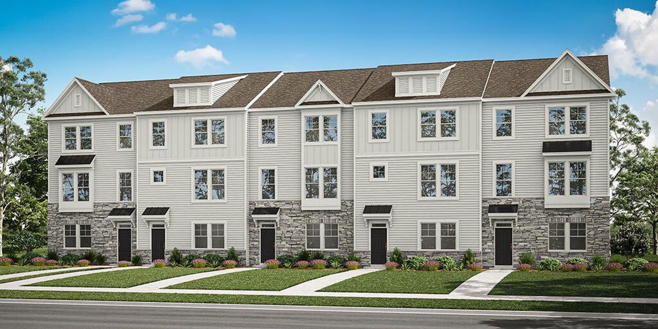 Representative exterior photo of a completed home built from the Beaumont by Eastwood Homes in Bryton Crossing Townhomes, Huntersville, NC (Image 2).