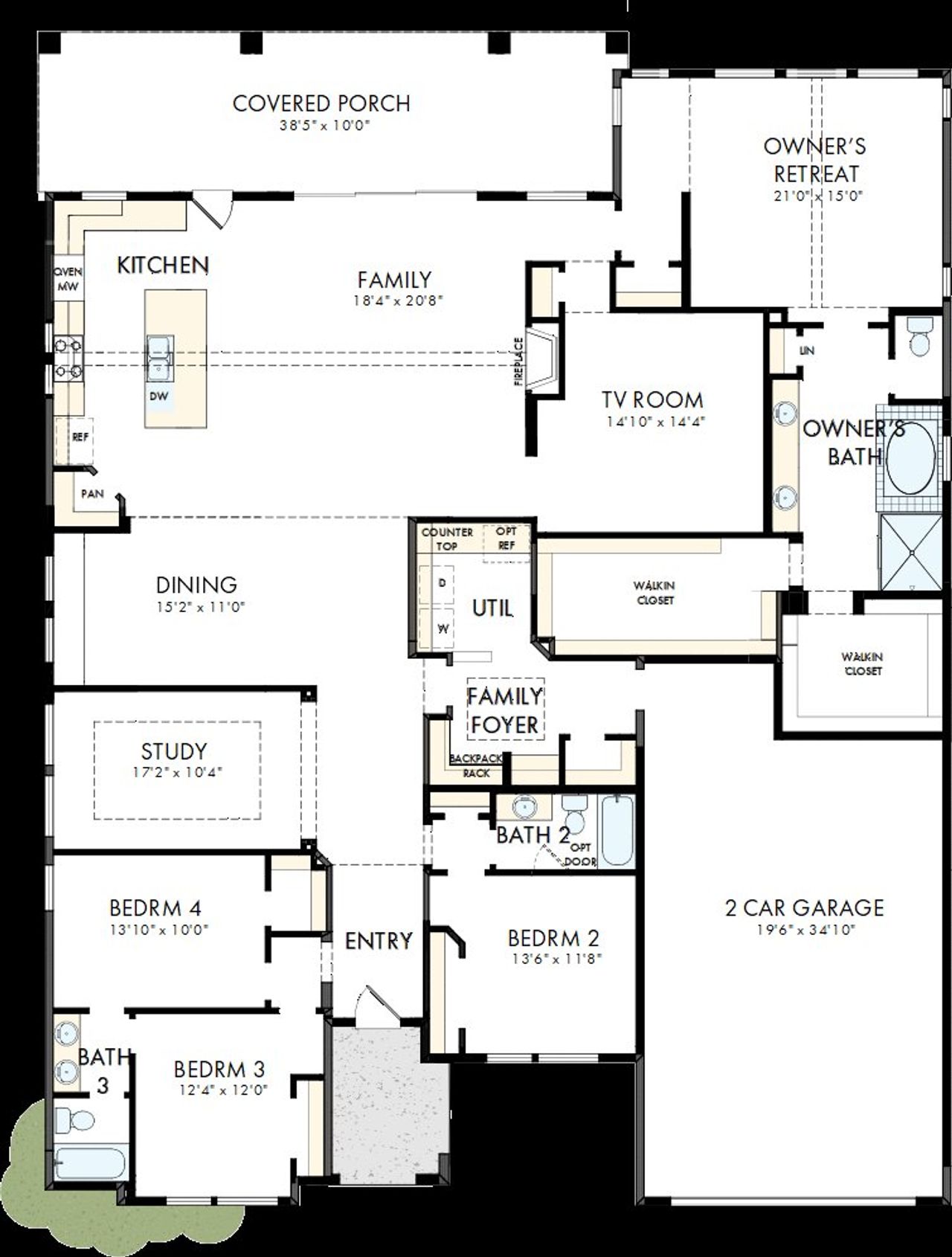 2D floor plan layout of this home in Redden Farms - Manor Series, Midlothian, TX (Image 2). 2D floor plan layout of this home in Redden Farms - Manor Series, Midlothian, TX (Image 2).