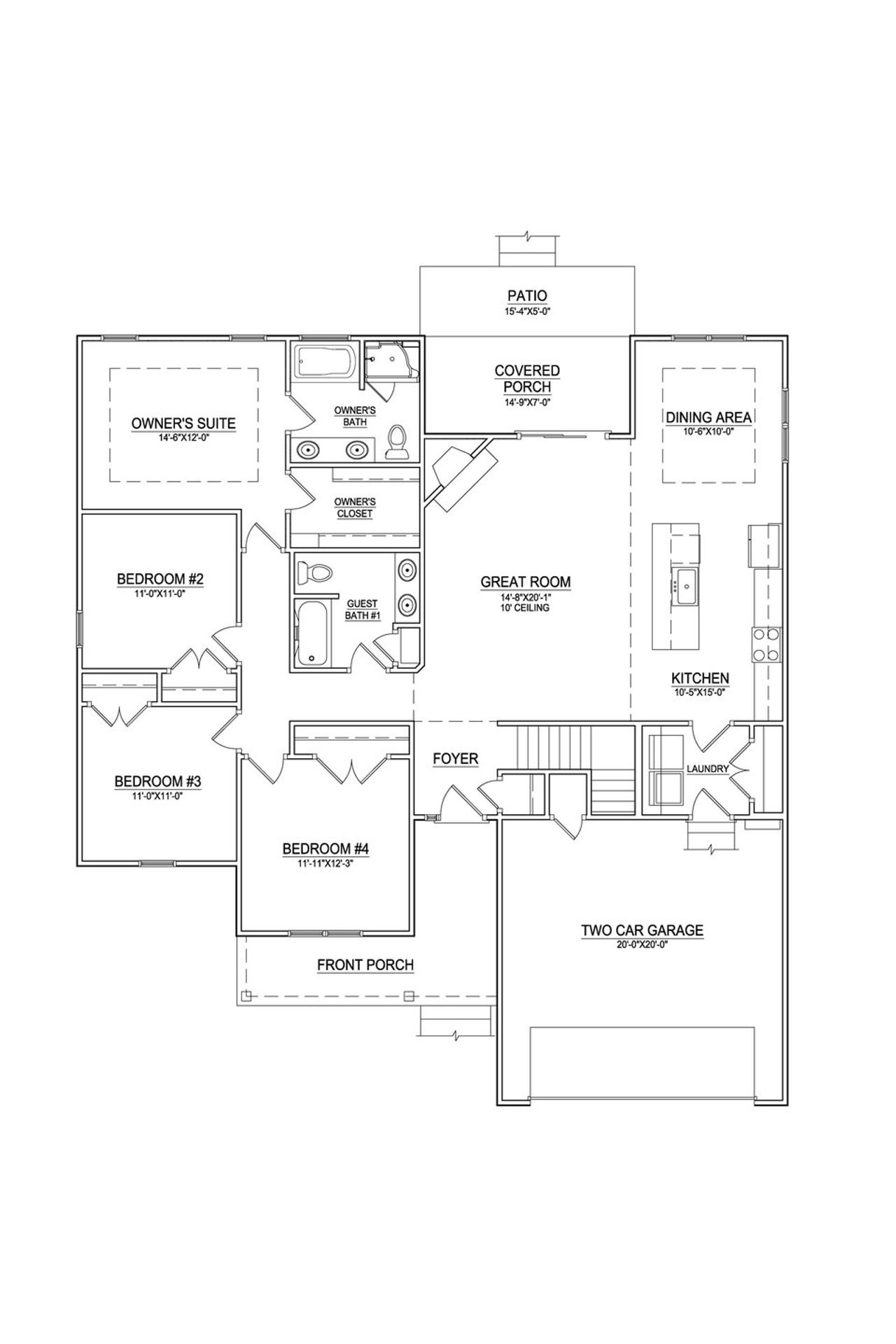 2D floor plan layout of this home in Arbor Hills South II, Greenville, NC (Image 2).