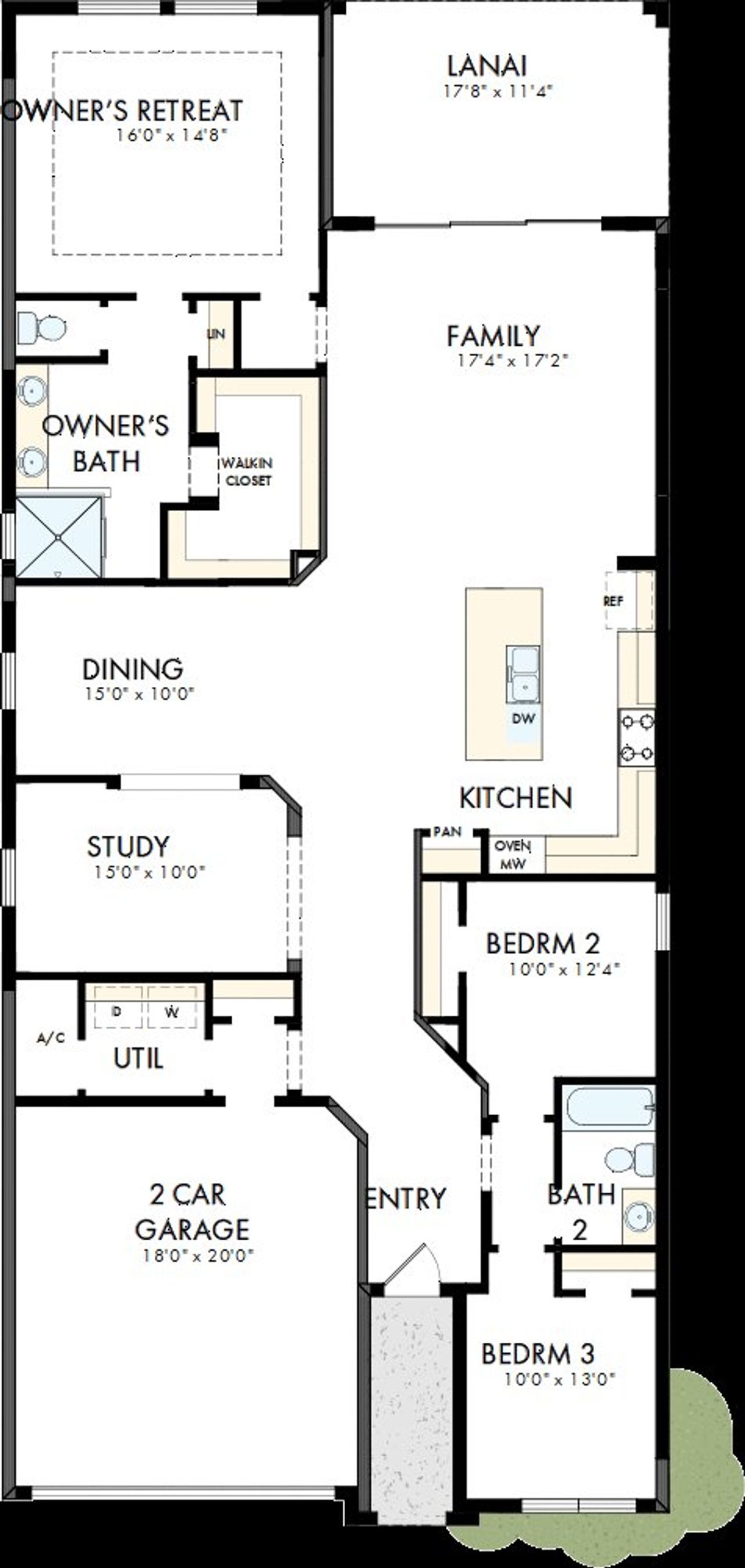 2D floor plan layout of this home in Oakfield at Mount Dora Cottage Series, Mount Dora, FL (Image 2). 2D floor plan layout of this home in Oakfield at Mount Dora Cottage Series, Mount Dora, FL (Image 2).