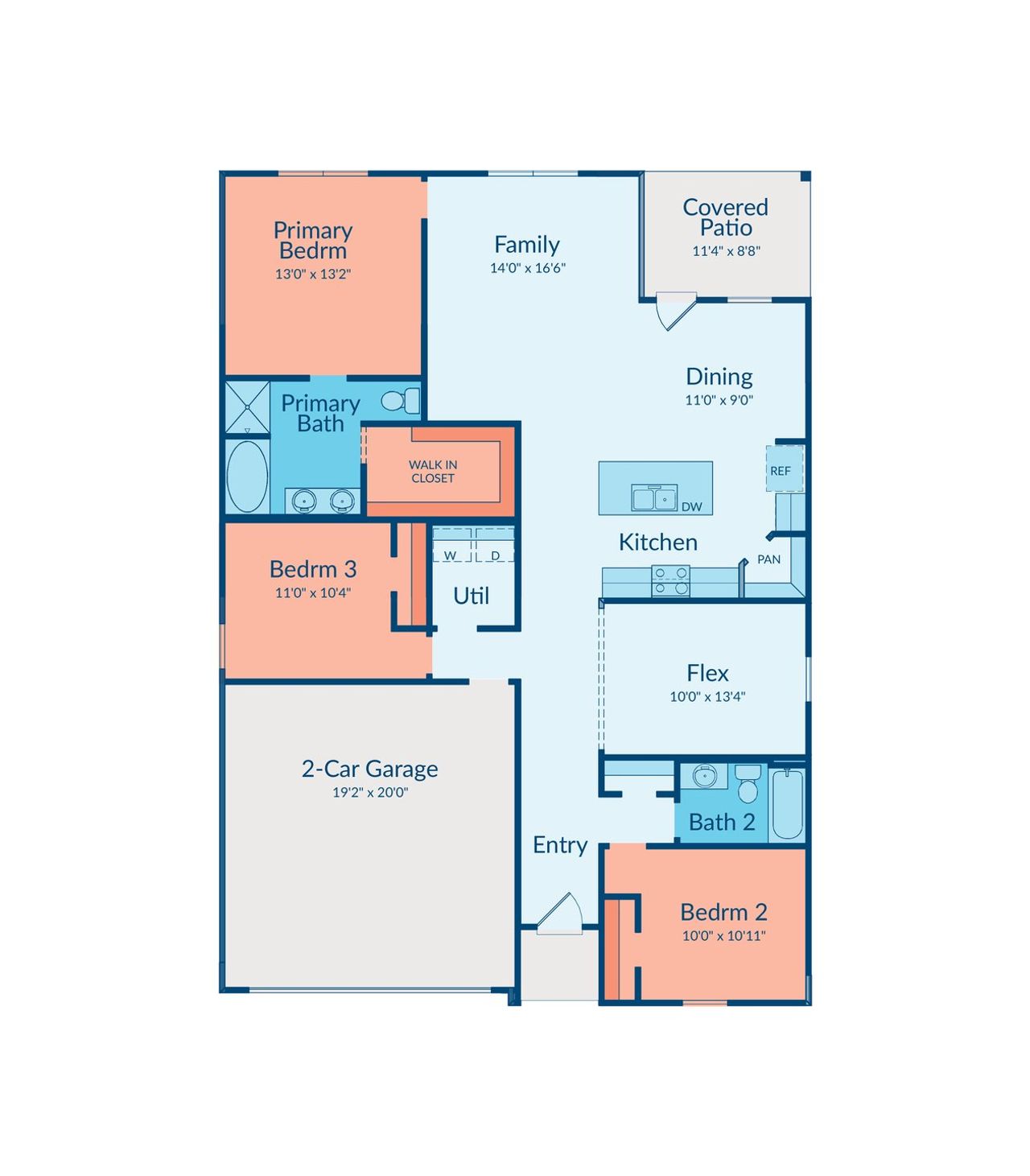 2D floor plan layout of this home in Meridiana, Manvel, TX (Image 2).