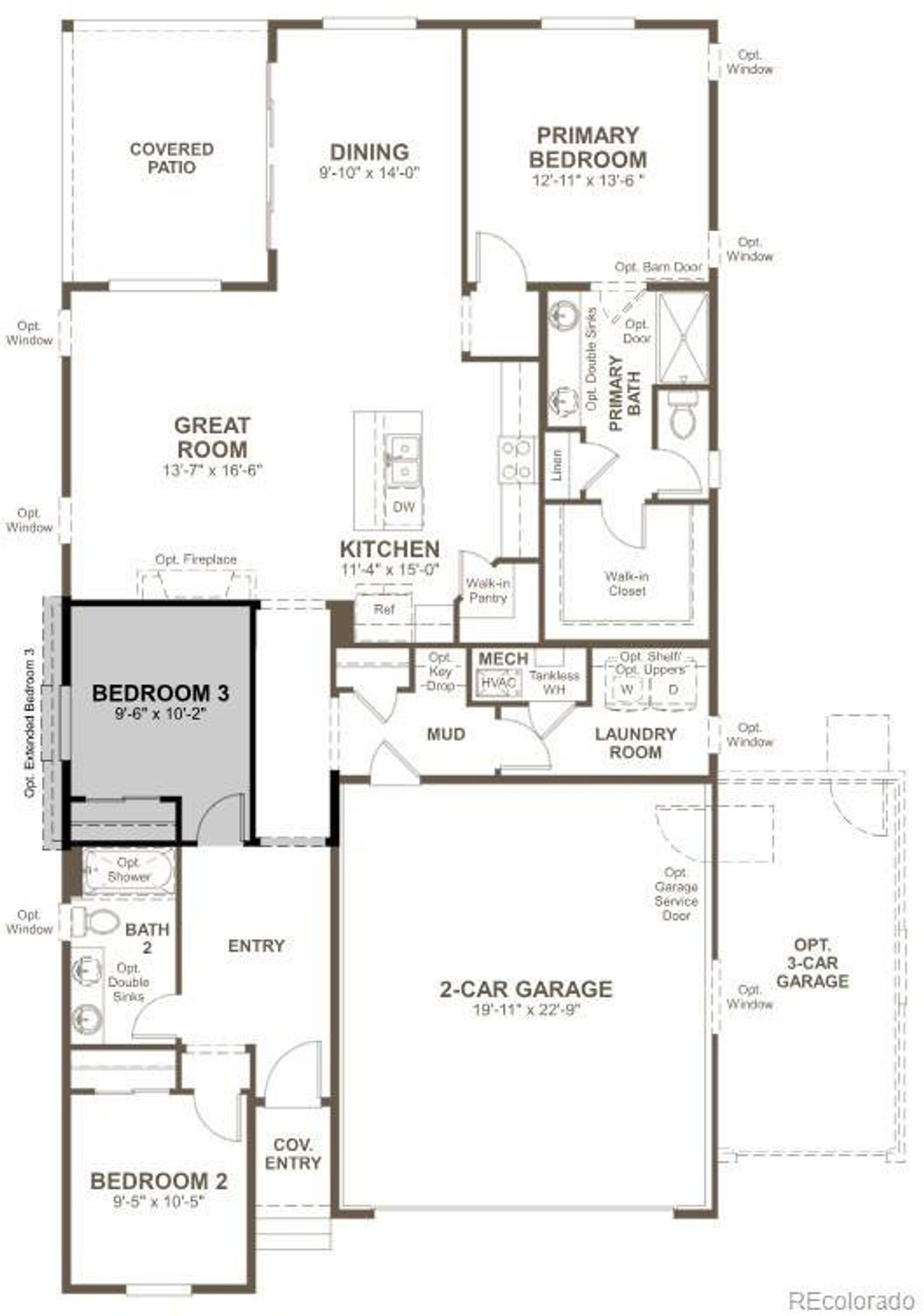 2D floor plan layout of this home in Thompson River Ranch, Johnstown, CO (Image 2).