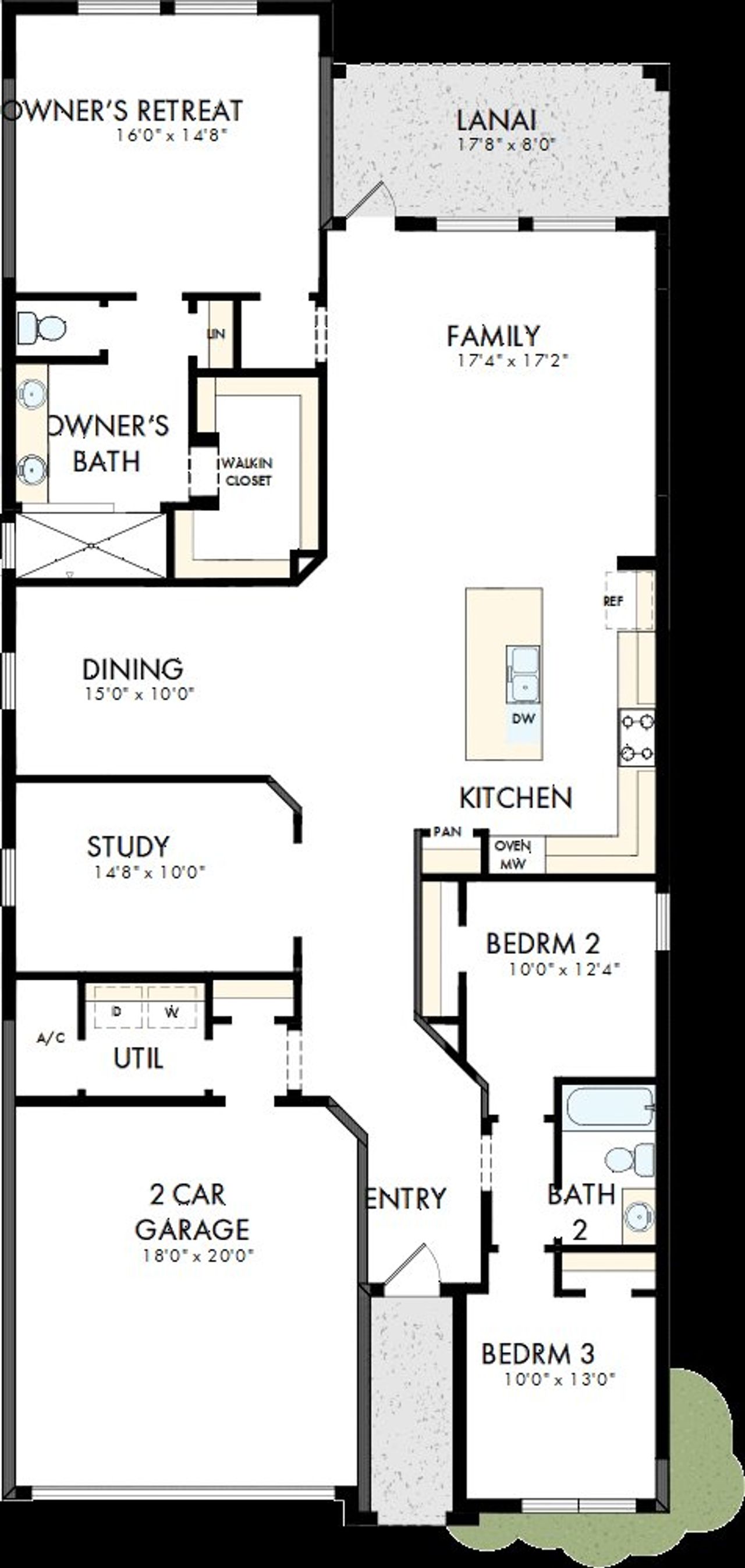 2D floor plan layout of this home in Waterset Tradition Series, Apollo Beach, FL (Image 2).