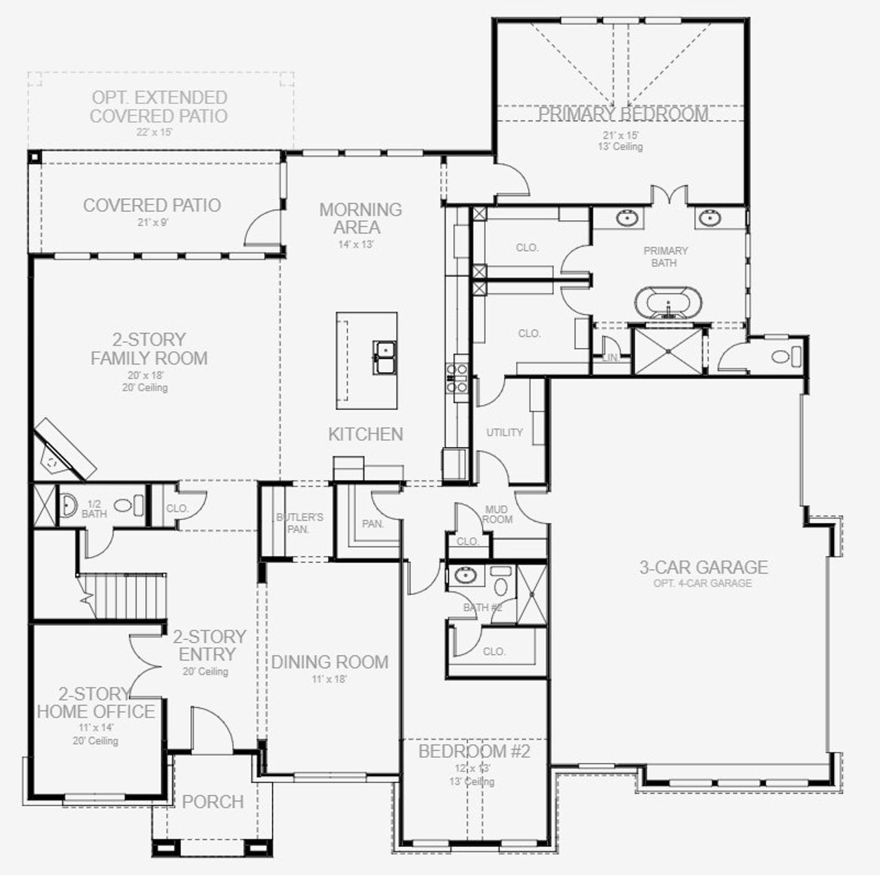2D floor plan layout for the 4134A by Perry Homes in Thornebrook 1 Acre, Bulverde, TX (Image 2). 2D floor plan layout for the 4134A by Perry Homes in Thornebrook 1 Acre, Bulverde, TX (Image 2).