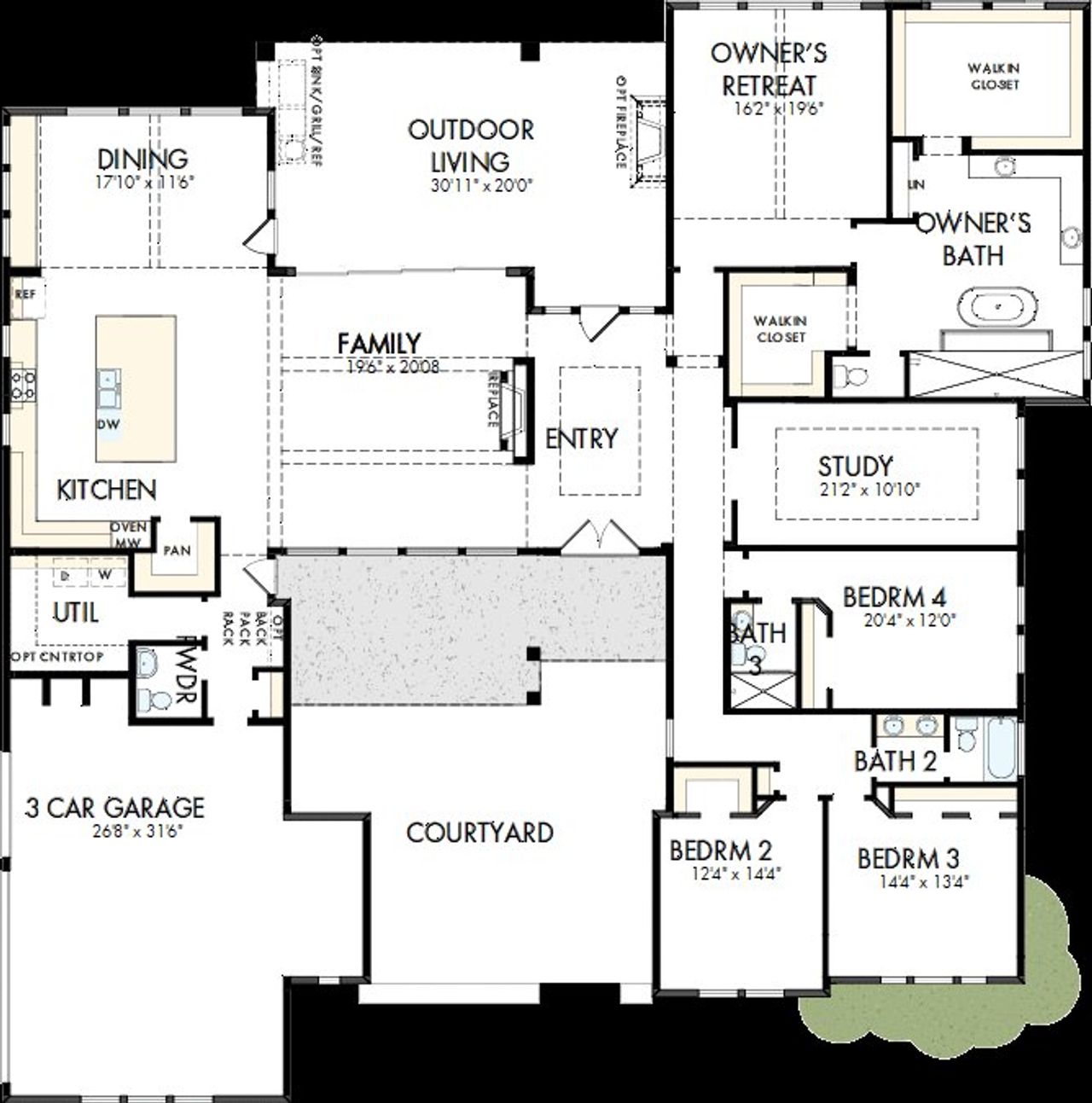 2D floor plan layout of this home in Megans Landing – Half-Acre Homesites, Castroville, TX (Image 2).