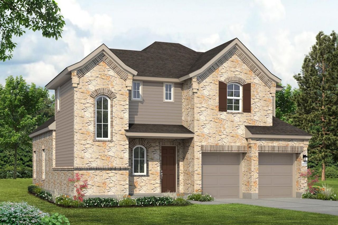 Representative exterior photo of a completed home built from the Oaks 2257 by Brohn Homes in Oaks at San Gabriel, Georgetown, TX (Image 2).