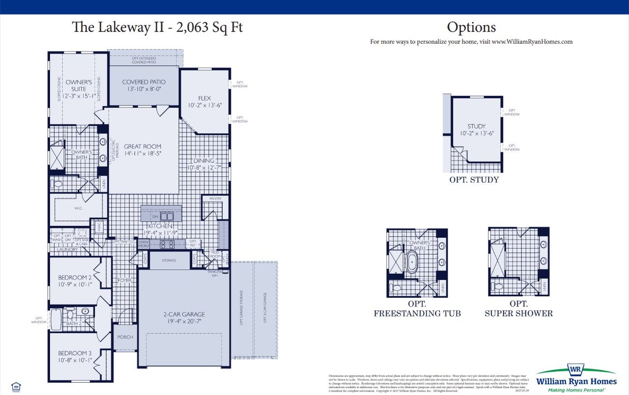 2D floor plan layout for the The Lakeway II by William Ryan Homes in West Crossing, Anna, TX (Image 2).