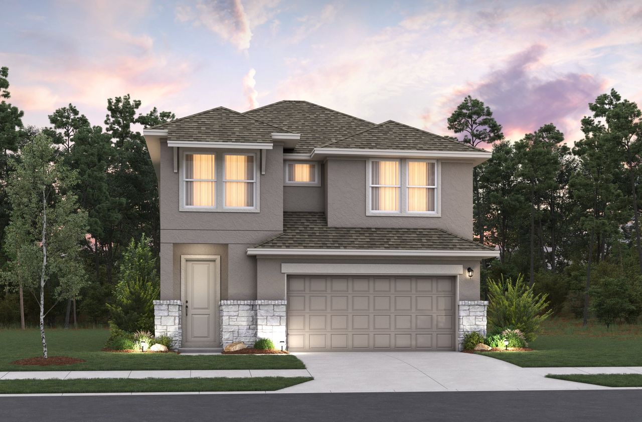 Representative exterior photo of a completed home built from the Sheffield by Beazer Homes in Confluence, Marion, TX (Image 2).