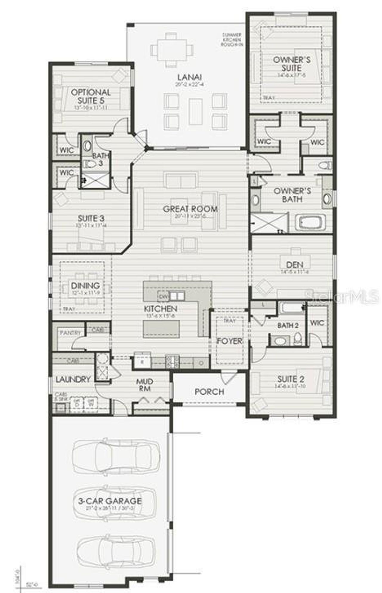 2D floor plan layout of this home in Shellstone at Waterside, Sarasota, FL (Image 2).