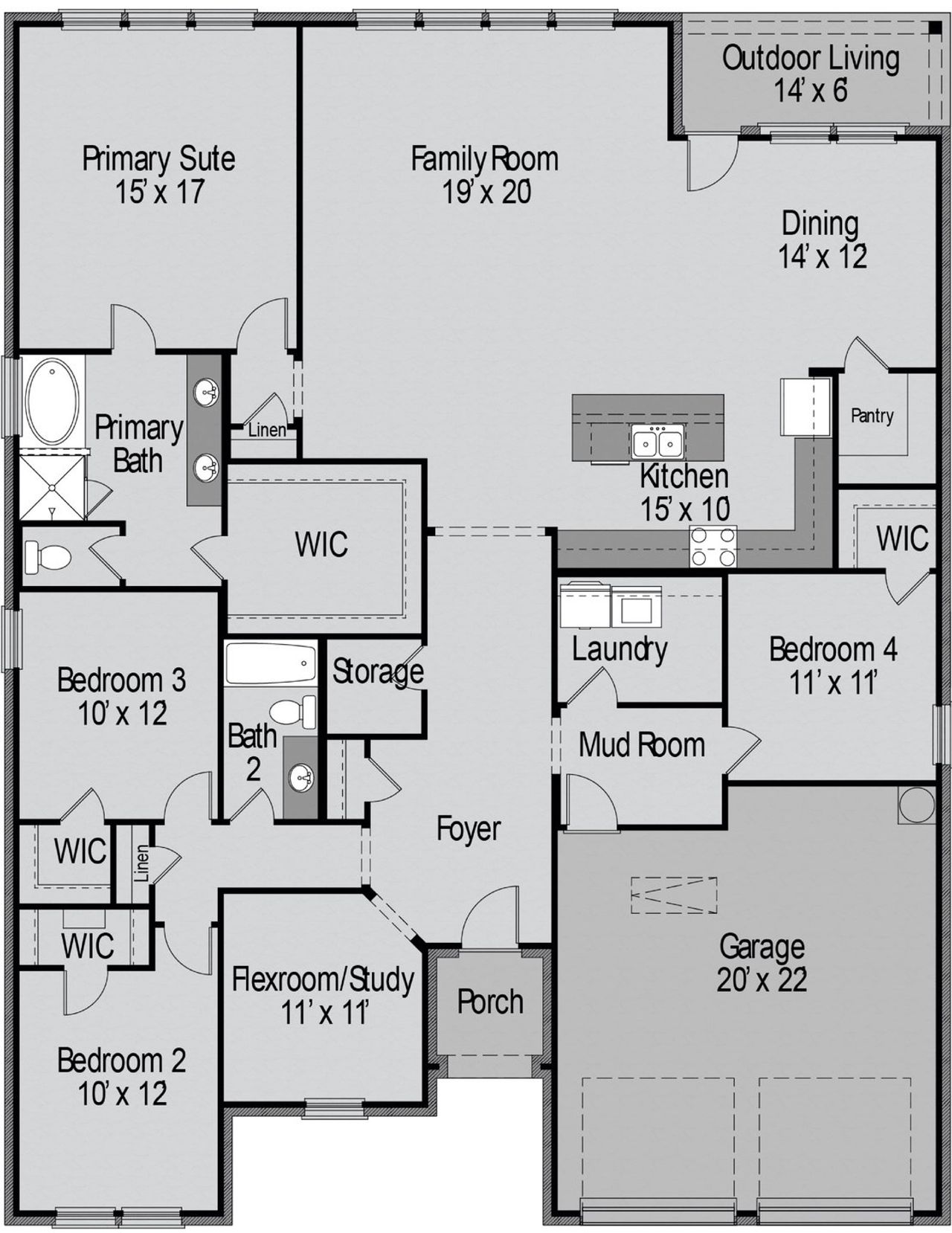2D floor plan layout for the Bridgeport by UnionMain Homes in Lake Breeze, Lavon, TX (Image 2). 2D floor plan layout for the Bridgeport by UnionMain Homes in Lake Breeze, Lavon, TX (Image 2).