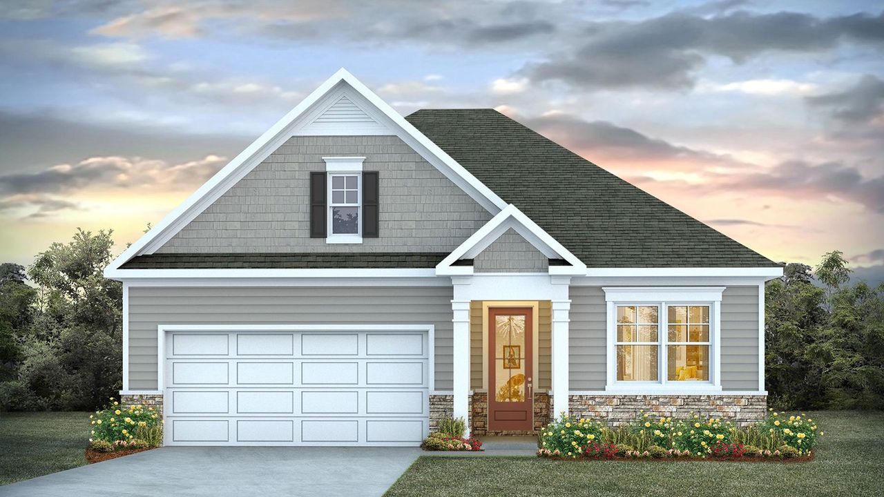 Representative exterior photo of a completed home built from the Acadia by D.R. Horton in Brunswick Plantation, Ash, NC (Image 2). Representative exterior photo of a completed home built from the Acadia by D.R. Horton in Brunswick Plantation, Ash, NC (Image 2).